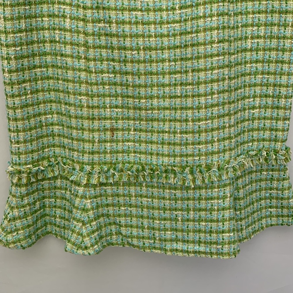 Worth Plaid Tweed Lime Green and Baby Blue Ruffle Mini Skirt Clueless Size 4 - Picture 3 of 10